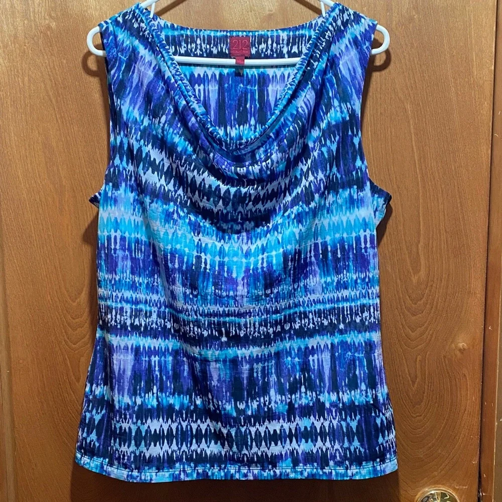 212 Collection Blue Multi-Patterned Cowl Neck Tank Spring - Picture 1 of 8